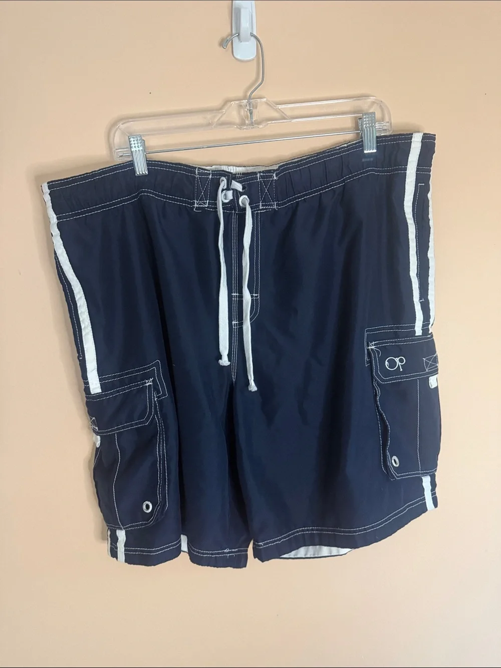 OP Men’s Navy Blue Swim Board Shorts with White Trim
